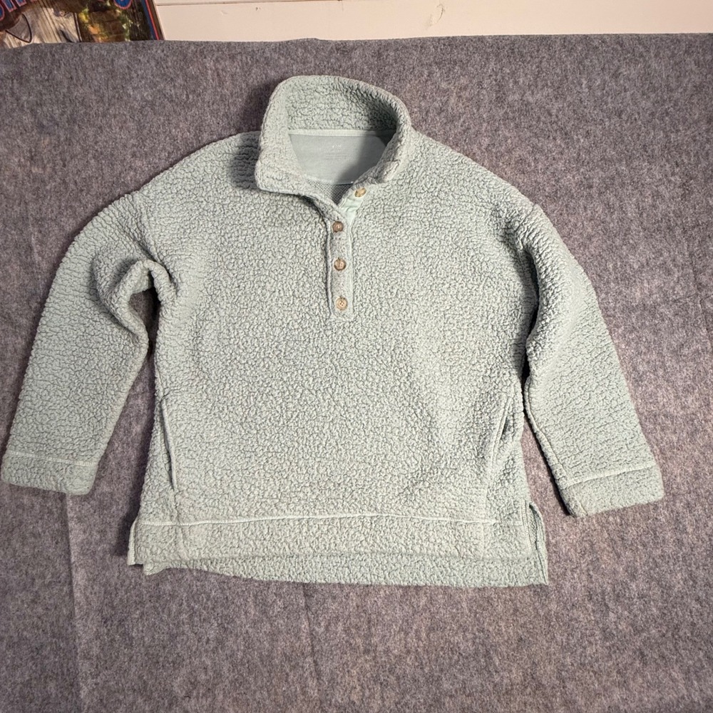 Aerie Womens XS Mint Green Sherpa Fleece Quarter Button Pullover Sweater